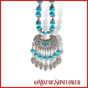 Silver and Turquoise Mala Bead Long Mala Tassel Necklace